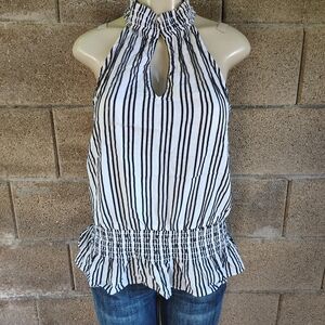 Striped Halter Neck Top - Black and White By Inc Size L